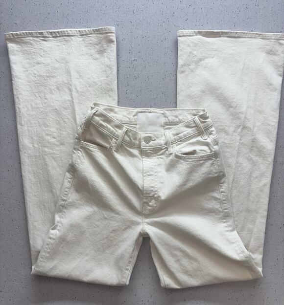 Hustler Denim - MOTHER Superior The Hustler Roller Heel Jeans Cream High Rise Wide Leg 27